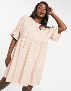 Свободное платье бежевого цвета в стиле oversized с оборками на рукавах ASOS DESIGN-Бежевый