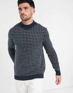 Джемпер темно-синего цвета с высокой горловиной в крапинку Selected Homme-Темно-синий