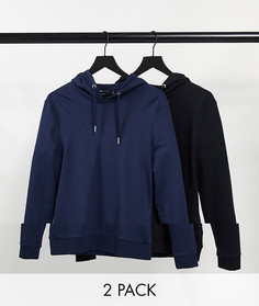 Набор из 2 худи черного/темно-синего цвета из органического хлопка ASOS DESIGN-Мульти
