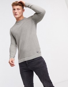 Фактурный вязаный джемпер с круглым вырезом и эффектом потертости серо-зеленого цвета Only & Sons 12-Зеленый