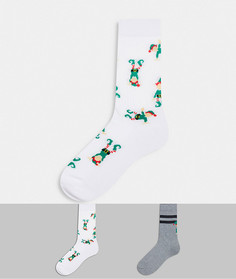 Набор из 2 пар спортивных носков с дизайном счастливого эльфа ASOS DESIGN-Мульти