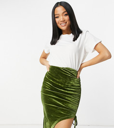 Брхатная присборенная юбка мини зеленого цвета NaaNaa Petite-Зеленый