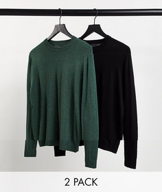 Набор из 2 хлопковых джемперов с круглым вырезом (черный/хаки) ASOS DESIGN – СКИДКА-Многоцветный