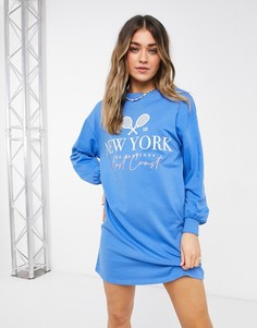 Голубое платье-толстовка с надписью "New York" New Look-Голубой