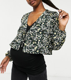 Блузка для беременных с мелким цветочным принтом и завязкой на поясе Fashion Union Maternity-Черный
