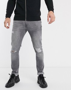 Серые зауженные джинсы из органического хлопка Topman-Серый