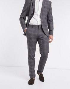 Серые узкие брюки в клетку Selected Homme-Серый