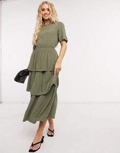 Многослойное платье миди цвета хаки Only Lena-Зеленый