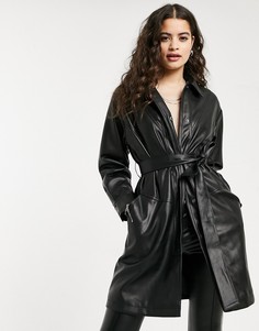 Черная куртка из искусственной кожи с декоративной шнуровкой Topshop-Коричневый цвет