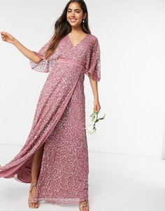 Розовое платье макси с запахом и пайетками Maya Bridesmaid-Розовый