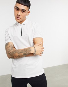 Бежевое поло из органического пике с молнией и вставками ASOS DESIGN-Бежевый