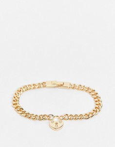 Золотистый браслет-цепочка с подвеской в виде замка-сердечка Pieces