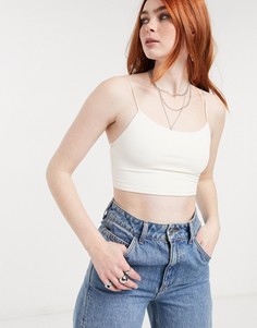 Майка цвета экрю на тонких бретельках Bershka-Белый