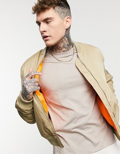 Светло-бежевая стеганая куртка-бомбер с карманом MA1 на рукаве ASOS DESIGN-Neutral