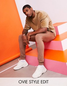 Бежевая велюровая oversized-футболка в рубчик с рукавами до локтя ASOS DESIGN-Бежевый