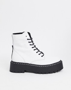 Массивные кожаные ботинки белого цвета на шнуровке Steve Madden Skylar-Белый