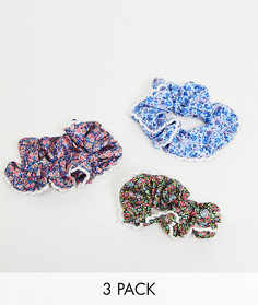 Набор из 3 резинок для волос с цветочным принтом и отделкой по краям из переработанного полиэстера ASOS DESIGN Recycled-Многоцветный