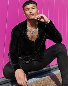 Черная свободная бархатная рубашка в стиле 90-х ASOS DESIGN-Черный