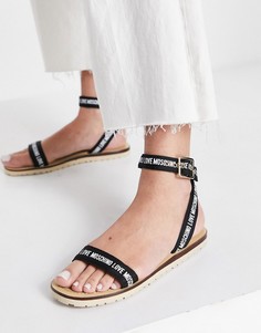 Сандалии черного цвета с ремешком с принтом на щиколотке Love Moschino-Черный