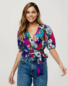 Блузка с запахом и цветочным принтом Miss Selfridge-Розовый цвет