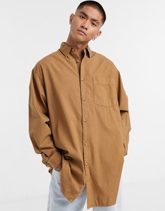 Oversized-рубашка табачно-коричневого цвета с ассиметричным подолом ASOS DESIGN-Коричневый