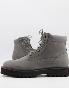 Серые ботинки из искусственной замши на шнуровке с мягкими манжетами ASOS DESIGN-Серый
