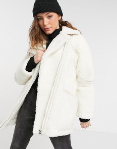 Белая куртка из искусственной овечьей шерсти Topshop-Черный цвет