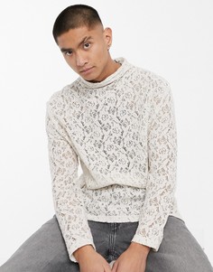 Свободный лонгслив с высоким воротом ASOS DESIGN-Neutral