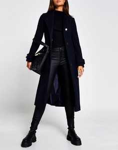 Темно-синее пальто с запахом River Island-Темно-синий