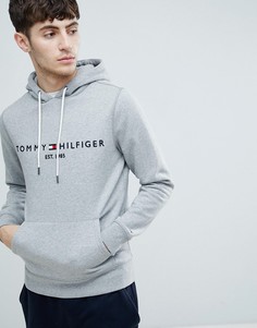 Серый меланжевый худи с вышитым логотипом Tommy Hilfiger