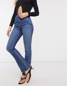 Темные расклешенные джинсы стрейч "70-х" с завышенной талией в стиле 70-х ASOS DESIGN-Голубой
