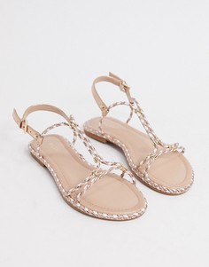 Золотистые сандалии на плоской подошве с ремешками ALDO-Золотистый