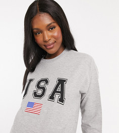 Свитшот ASOS DESIGN Maternity с принтом "USA", серый меланж