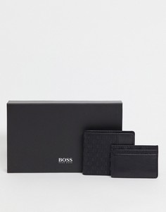 Подарочный набор с бумажником и кредитницей с тисненым логотипом BOSS-Черный
