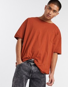 Темно-оранжевая oversized-футболка из вискозы с карманом и декоративными швами ASOS DESIGN-Коричневый