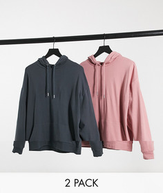 Набор из 2 легких худи в стиле oversized розового и выбеленного черного цветов ASOS DESIGN-Многоцветный