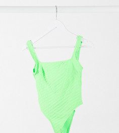 Зеленый слитный купальник в рубчик с квадратным вырезом ASOS DESIGN Petite