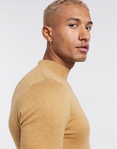 Бежевый обтягивающий джемпер с высоким воротом ASOS DESIGN-Коричневый