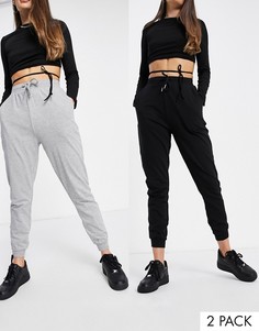 Набор из 2 базовых джоггеров в черном и сером цвете с завязками ASOS DESIGN-Мульти