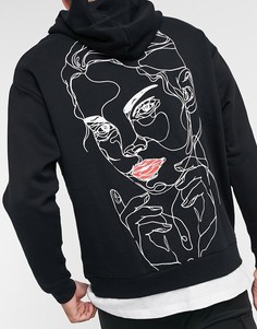 Худи в стиле oversized с принтом в виде лица на спине ASOS DESIGN-Черный цвет