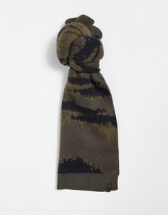 Коричневый жаккардовый шарф с камуфляжным узором AllSaints-Коричневый цвет