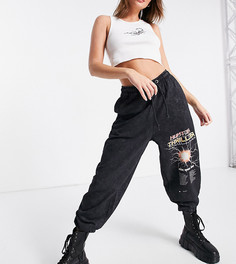 Джоггеры от комплекта в стиле oversized с принтом и эффектом кислотной стирки COLLUSION Unisex-Черный цвет