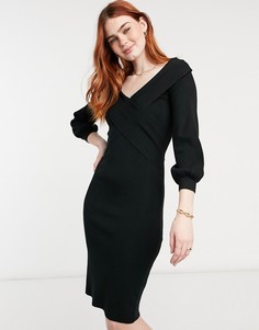 Черное трикотажное платье миди с открытыми плечами Outrageous Fortune-Коричневый цвет