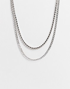 Серебристое ожерелье в несколько рядов с кристаллами ASOS DESIGN-Серебристый