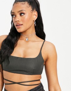 Темно-серый кроп-топ с завязками ASOS DESIGN