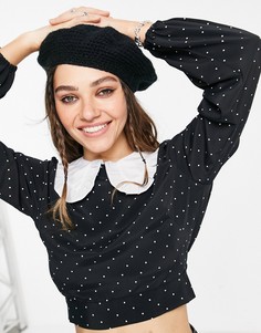 Блузка с воротником и принтом в горошек Miss Selfridge-Черный цвет
