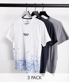 Набор из 3 футболок разных расцветок с логотипом по центру и круглым вырезом Hollister – эксклюзивно для ASOS-Многоцветный