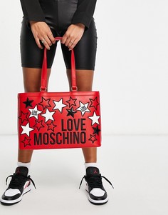 Красная сумка-тоут со звездочками и логотипом Love Moschino-Красный