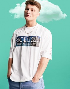 Кремовая oversized-футболка с графическим принтом и 3D-логотипом ASOS Actual-Нейтральный