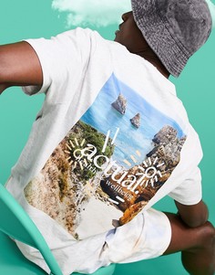 Белая меланжевая футболка свободного кроя с графическим принтом на спине ASOS Actual-Белый